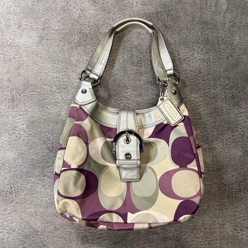 Coach Purple Poppy Signature Silver Handbag